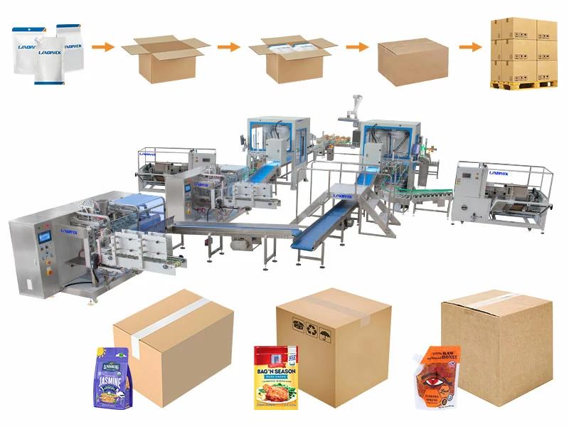 Fully Automatic Case Packing Palletizing Packing Systems For Premade Pouch